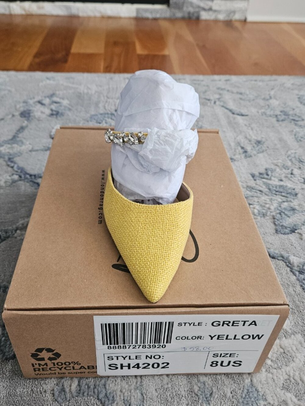 NWT London Rag Greta Yellow Diamante Embellished Kitten Heel Mules / Sandals